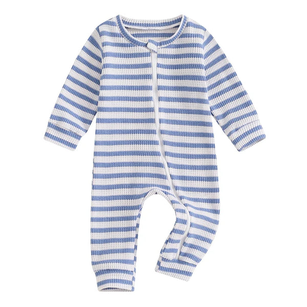 Solid Striped Waffle Rompers (4 Colors) - PREORDER