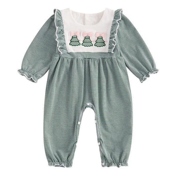 Smocked Christmas Trees & Santas Pants Rompers - PREORDER