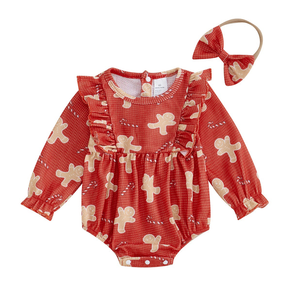 Gingerbreads & Candy Canes Waffle Romper & Bow - PREORDER