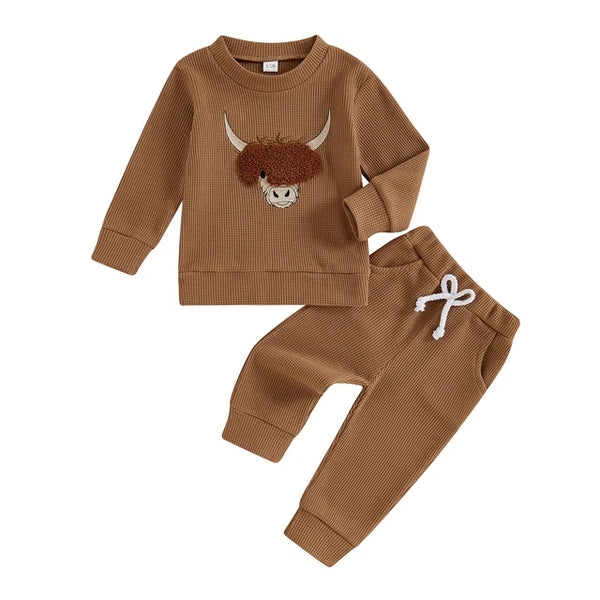 Neutral Moo Patch Waffle Pants Outfits (2 Styles) - PREORDER