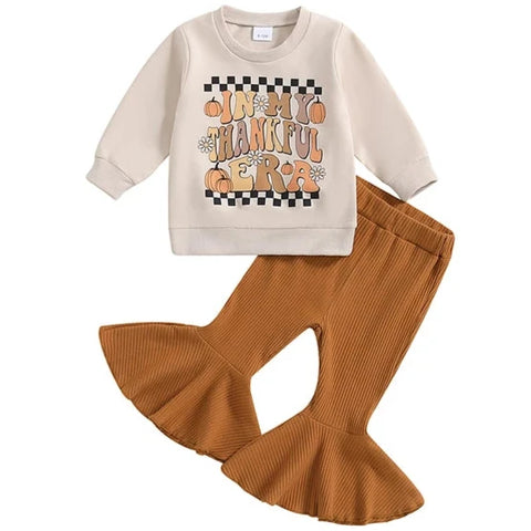 In My Thankful Era Checkered Ribbed Bells Outfit - PREORDER