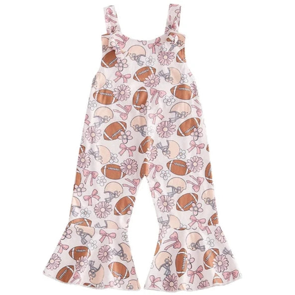 Floral Footballs & Bows Ribbed Bells Romper - PREORDER