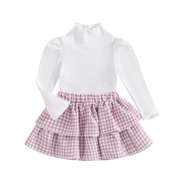 Turtleneck Houndstooth Skirt Outfits (3 Colors) - PREORDER