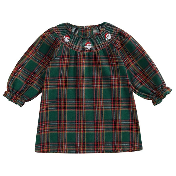 Plaid Smocked Santas Dresses (4 Colors) - PREORDER