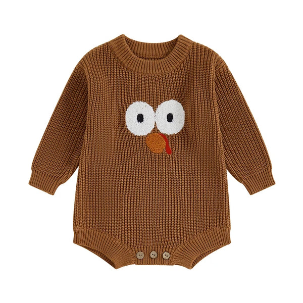 Thanksgiving Turkey Knit Rompers (4 Colors) - PREORDER