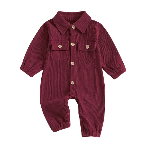 Solid Corduroy Collar Pants Rompers (4 Colors) - PREORDER