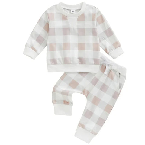 Cream Plaid Jogger Outfit - PREORDER