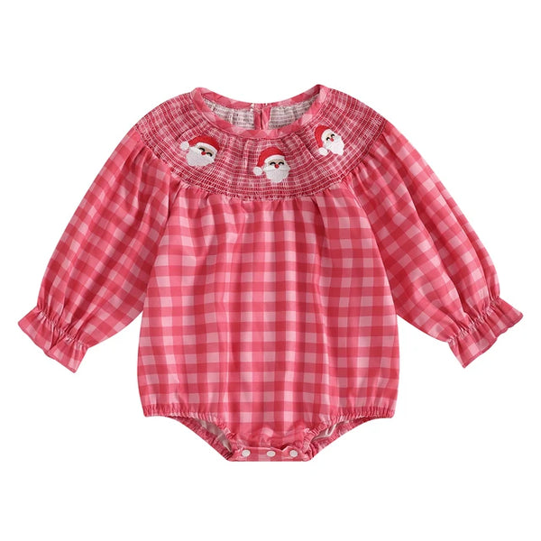 Plaid Smocked Santas & Gingerbreads Embroidered Romper - PREORDER