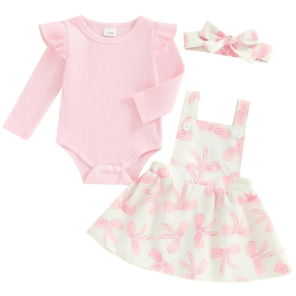 Baby Pink Bows Overalls Outfit Dress & Bow - PREORDER