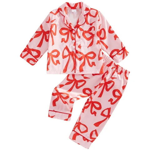 Big Red Bows Silk Pajamas - PREORDER