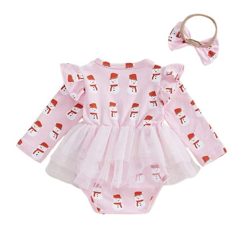 Pink Snowmen Tutu Romper Dress & Bow - PREORDER