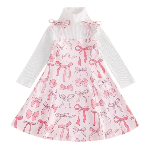 Hot Pink Bows & Stars Turtleneck Outfit Dress - PREORDER