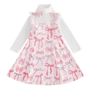 Hot Pink Bows & Stars Turtleneck Outfit Dress - PREORDER