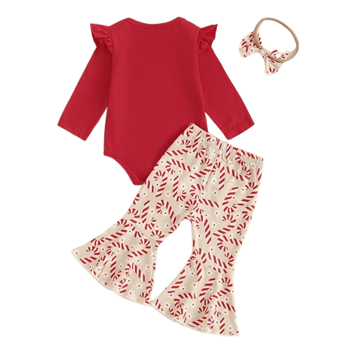 Santa Baby Candy Canes & Daisies Bells Outfit & Bow - PREORDER