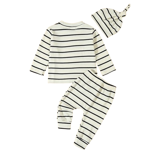 Black & White Stripes Waffle Outfit & Hat - PREORDER