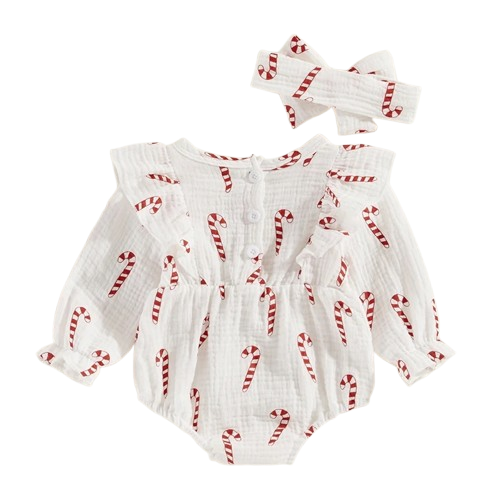 Candy Canes Romper & Bow - PREORDER