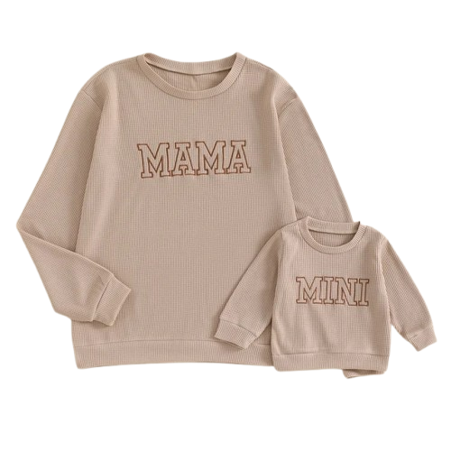 Mama & Mini Embroidered Waffle Matching Pullovers (3 Colors) - PREORDER