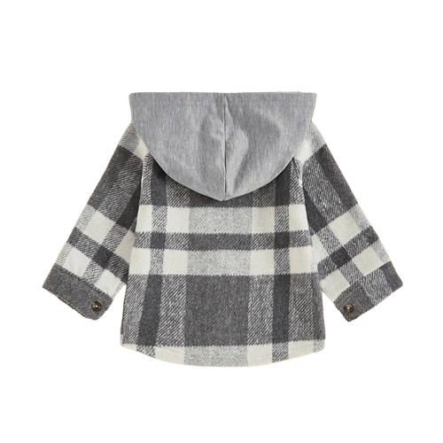 Gray Plaid Hooded Flannel - PREORDER