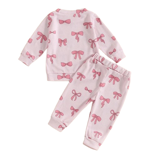 Pretty Pink Bows Waffle Pants Outfits (3 Colors) - PREORDER