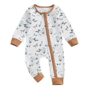 Neutral Ducks Zipper Romper - PREORDER