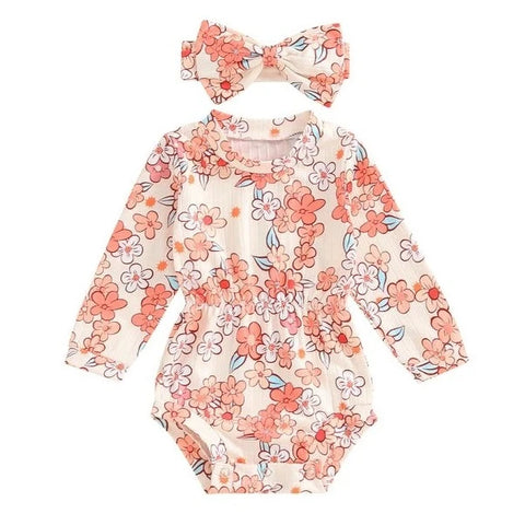 Grace Floral Ribbed Romper & Bow - PREORDER