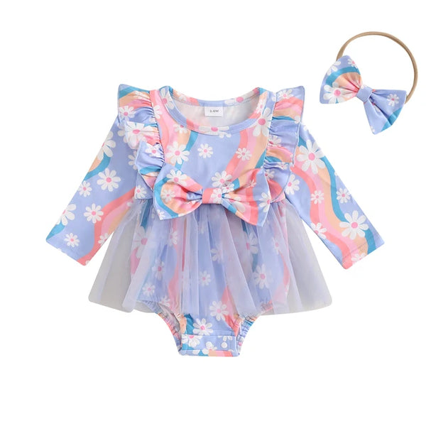 Groovy Daisies Tutu Romper Dresses & Bows (3 Colors) - PREORDER