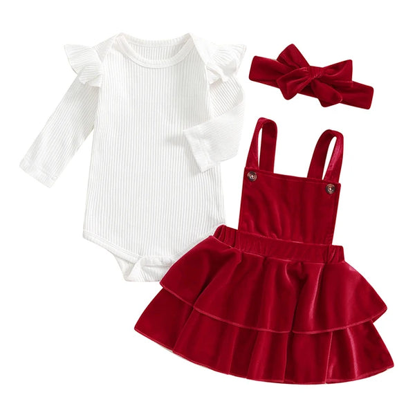 Velvet Overalls Outfit Dresses & Bows (2 Colors) - PREORDER