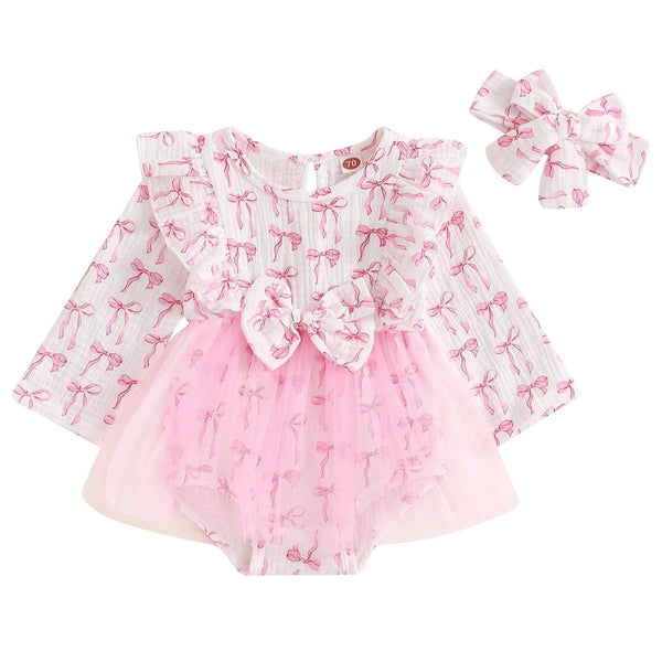 Ballet Bows Long Tutu Romper & Bow - PREORDER