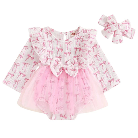 Ballet Bows Long Tutu Romper & Bow - PREORDER