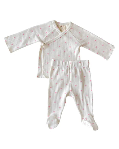 Organic Pointelle Newborn Set | White w/ Pink Heart - PREORDER