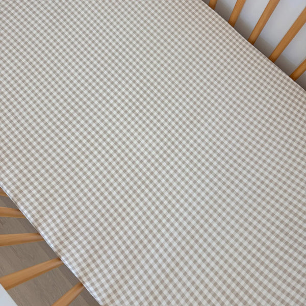 Stretch Crib Sheet | Tan Gingham - PREORDER