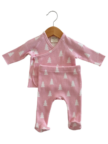 Waffle Kimono & Pant Set | Pink Christmas Trees - PREORDER