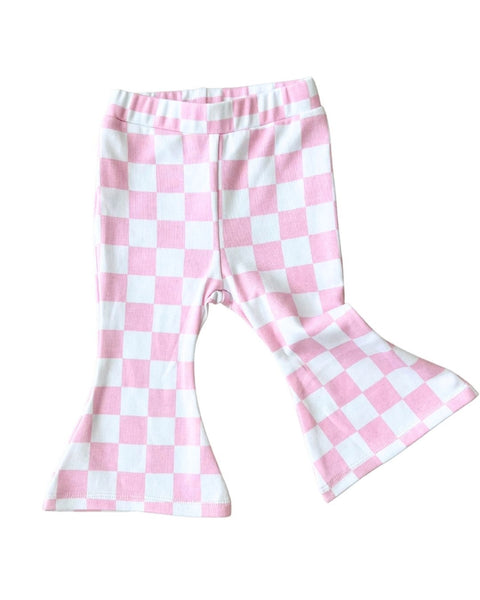 Checkered Flare Pants | Pink - PREORDER