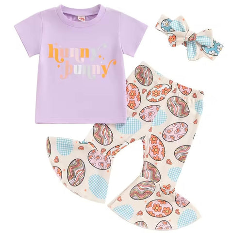 Hunny Bunny Groovy Easter Eggs Bells Outfit & Bow - PREORDER