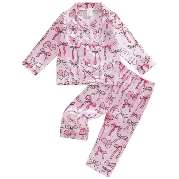 Hot Pink Bows & Stars Silk Pajamas (2 Styles) - PREORDER