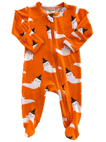 Zip Footie Romper | Orange Ghost - PREORDER