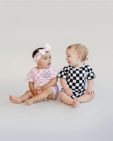 Checkered Smiley Top & Shorts Set | Pink - PREORDER