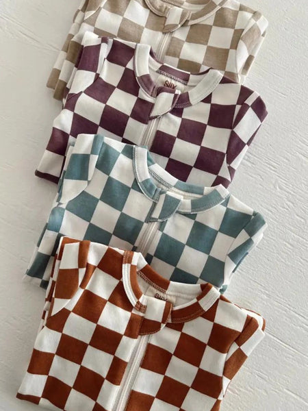 Zip Romper | Berry Cheesecake Checkerboard - PREORDER