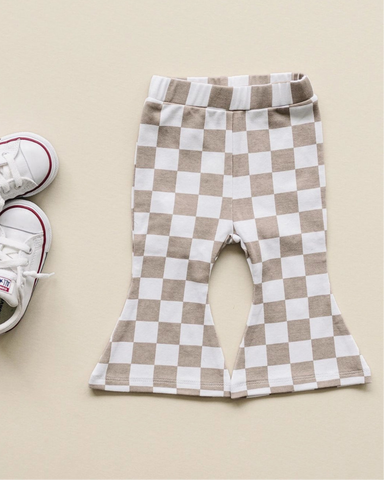 Checkered Flare Pants | Latte - PREORDER
