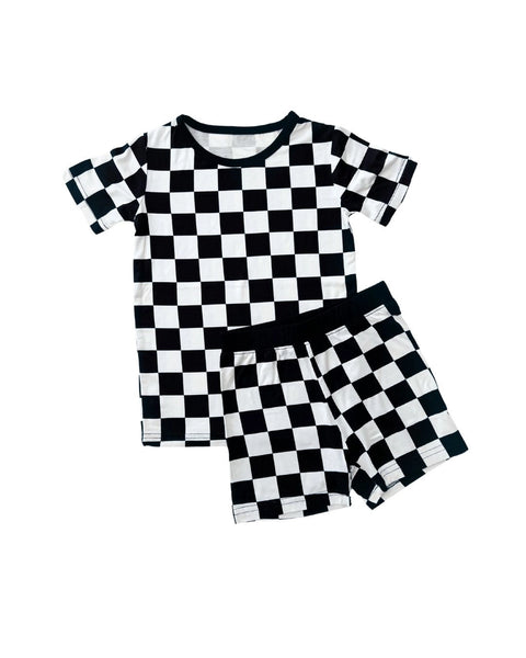 Bamboo Checkered Top & Shorts Set | Black - PREORDER