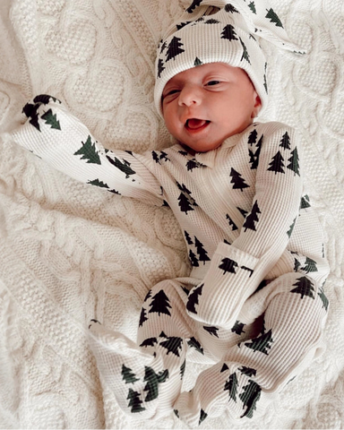 Waffle Zip Footie Romper | Forest Green Trees - PREORDER