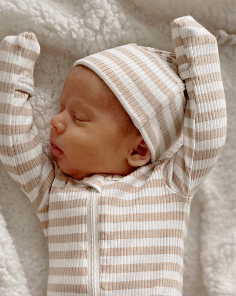 Ribbed Beanie Hat | Cream Stripes - PREORDER