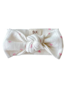 Organic Pointelle Bow | White w/ Pink Heart - PREORDER