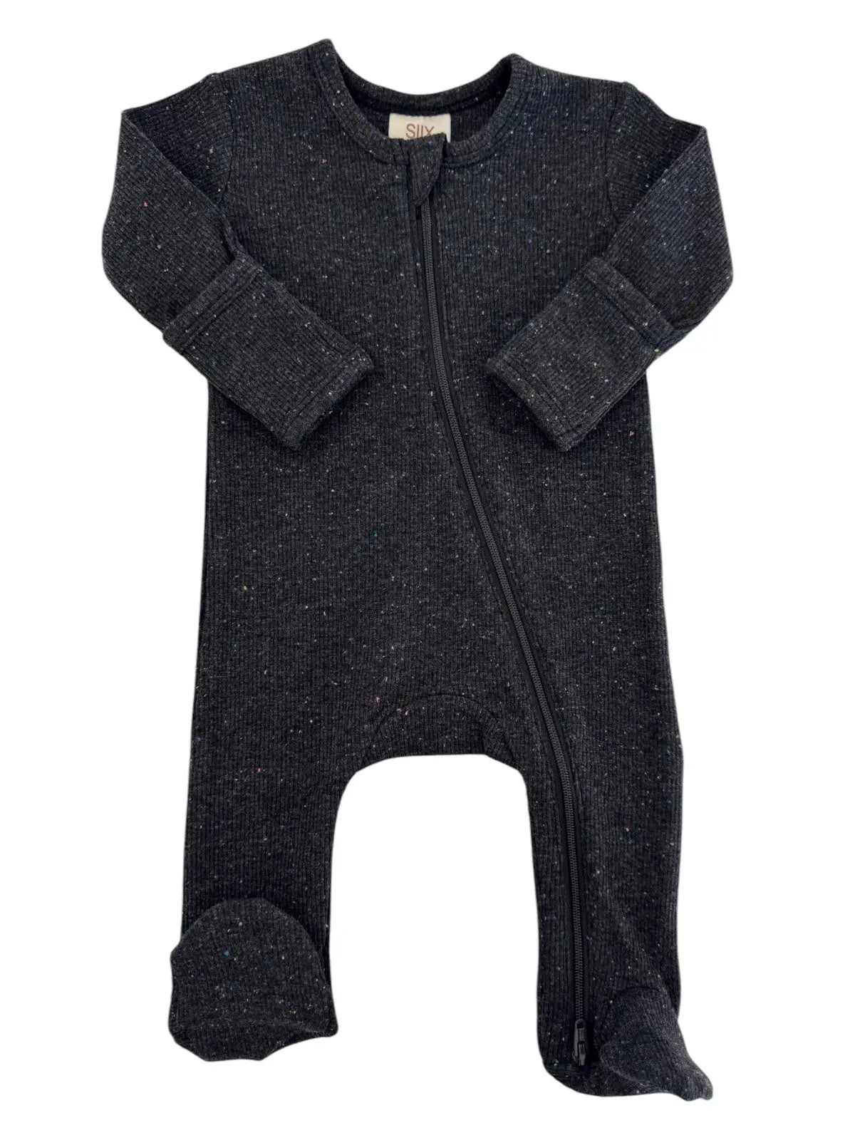 Speckle Zip Footie Romper | Charcoal - PREORDER