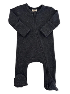 Speckle Zip Footie Romper | Charcoal - PREORDER
