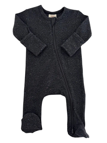 Speckle Zip Footie Romper | Charcoal - PREORDER