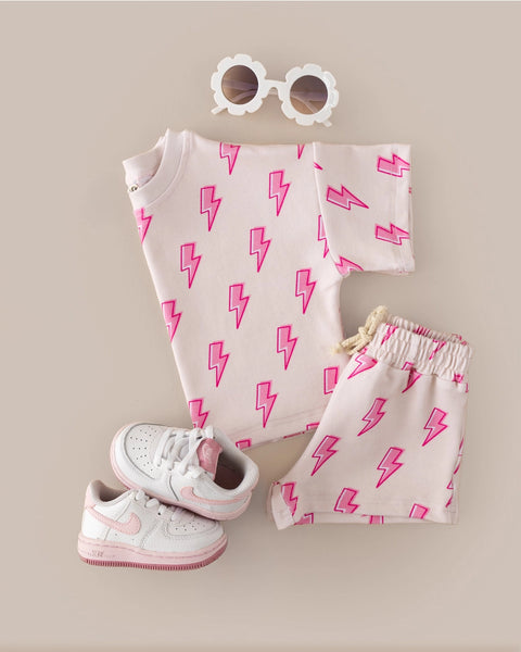 Top & Shorts Set | Pink Bolts - PREORDER