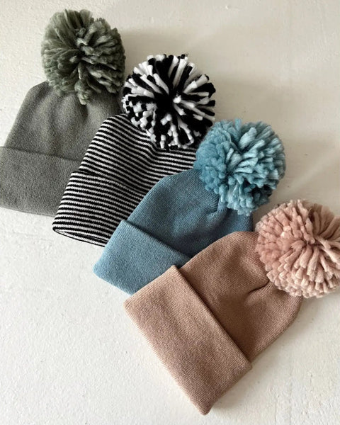 Baby's First Hat | Black/White Stripe Pom - PREORDER