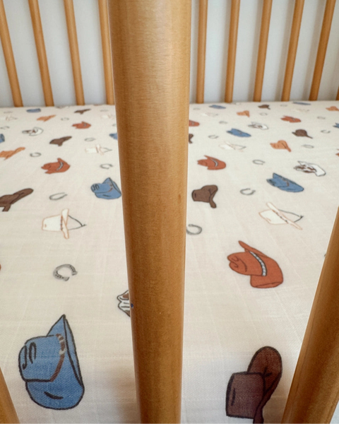 Muslin Crib Sheet | Retro Cowboy - PREORDER