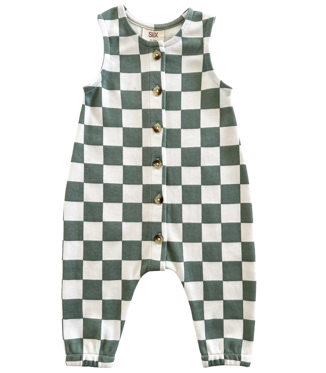 Tank Button Pants Romper | Matcha Milkshake Checkerboard - PREORDER